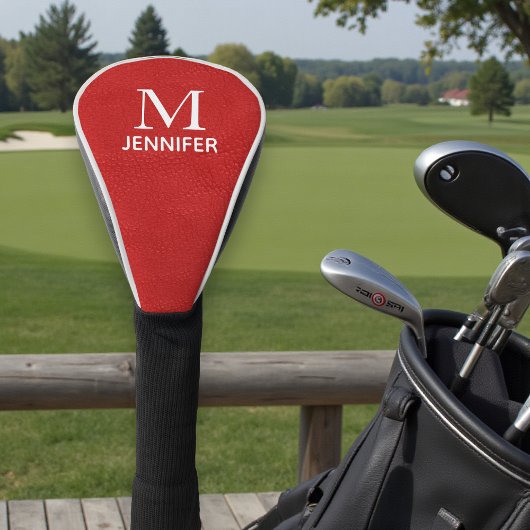 Personalisierter Name des roten textilen Ledermono Golf Headcover