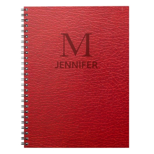 Personalisierter Name des roten textilen Ledermono Notizblock (Vorderseite)