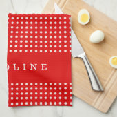 Personalisierter Name des roten und weißen Polka-P Geschirrtuch (Viertel Falte)