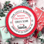 Personalisierter Name des Santa Workshop Runder Aufkleber<br><div class="desc">Santa's Workshop Elf Inspector # eine beliebige Anzahl und einen eigenen Namen der Kinder. Spaß Aufkleber zu Kindern Geschenke hinzufügen!</div>