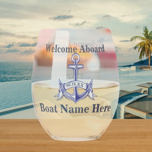 Personalisierter Name des Schiffes Anchor Navy Blu Weinglas Ohne Stiel