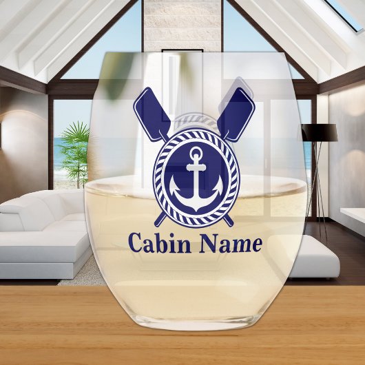 Personalisierter Name des Schiffes Anchor Navy Blu Weinglas Ohne Stiel