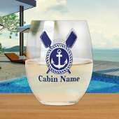 Personalisierter Name des Schiffes Anchor Navy Blu Weinglas Ohne Stiel
