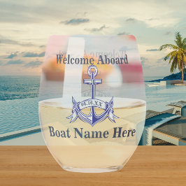 Personalisierter Name des Schiffes Anchor Navy Blu Weinglas Ohne Stiel