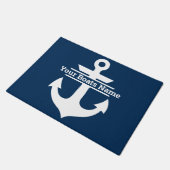 Personalisierter Name des Schiffes Nautical Navy B Fußmatte (Schrägansicht)