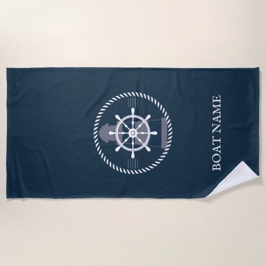 Personalisierter Name des Schiffes Navy Blue Strandtuch (Vorderseite)