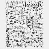 Personalisierter Name des Schwarzen Herzens Repliz Fleecedecke (Vorderseite)