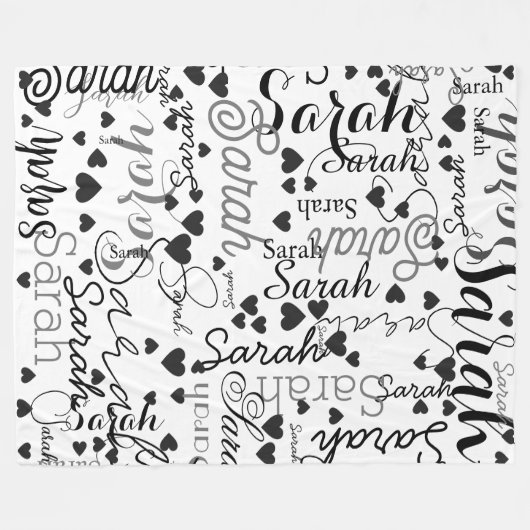 Personalisierter Name des Schwarzen Herzens Repliz Fleecedecke (Vorderseite (Horizontal))