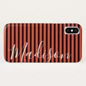 Personalisierter Name des schwarzen Orangenstreife Case-Mate iPhone Hülle (Rückseite (Horizontal))