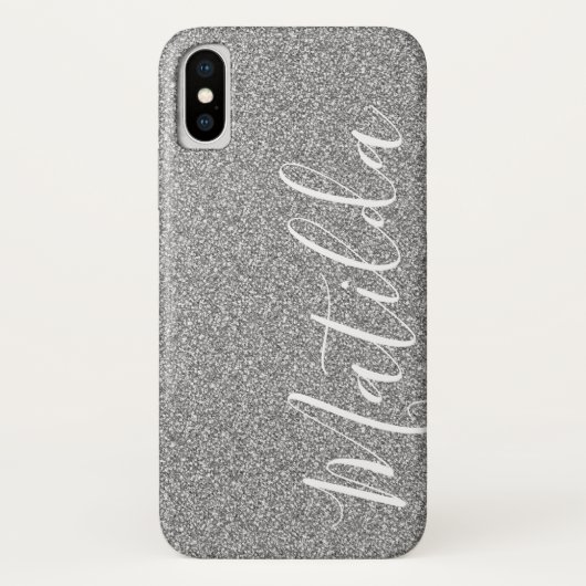 Personalisierter Name des Silver Glitzer Case-Mate iPhone Hülle (Rückseite)