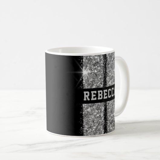 Personalisierter Name des Silver Racing Strips Kaffeetasse (VorderseiteRechts)