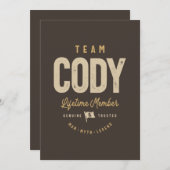 Personalisierter Name des Team Cody Lifetime-Mitgl Einladung (Vorne/Hinten)