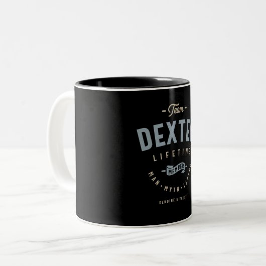 Personalisierter Name des Teams Dexter Lifetime Zweifarbige Tasse (Vorderseite Links)