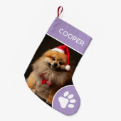 Personalisierter Name des Tieres und Foto Lavendel Kleiner Weihnachtsstrumpf (Vorderansicht (hängend))