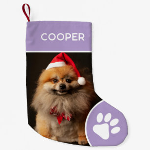 Personalisierter Name des Tieres und Foto Lavendel Kleiner Weihnachtsstrumpf