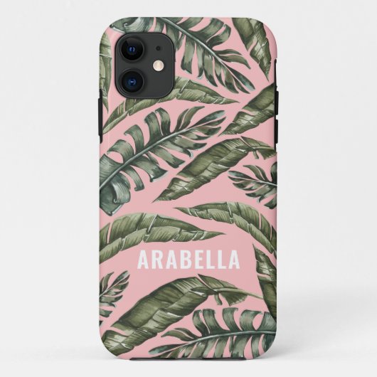 Personalisierter Name des tropischen Blatts Case-Mate iPhone Hülle (Rückseite)