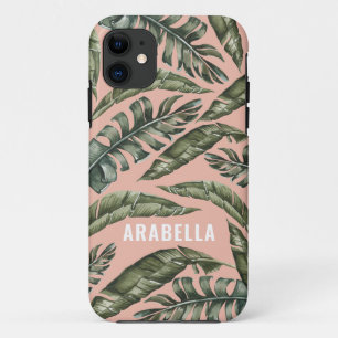 Personalisierter Name des tropischen Blatts und An Case-Mate iPhone Hülle