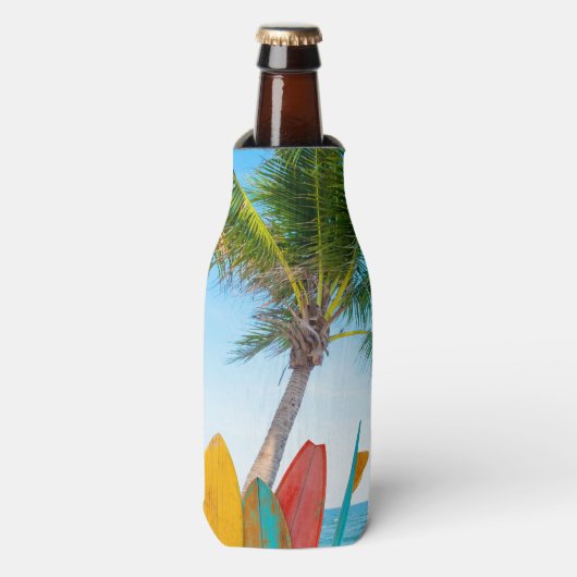 Personalisierter Name des tropischen Surfbretts Flaschenkühler (Flaschenvorderseite)