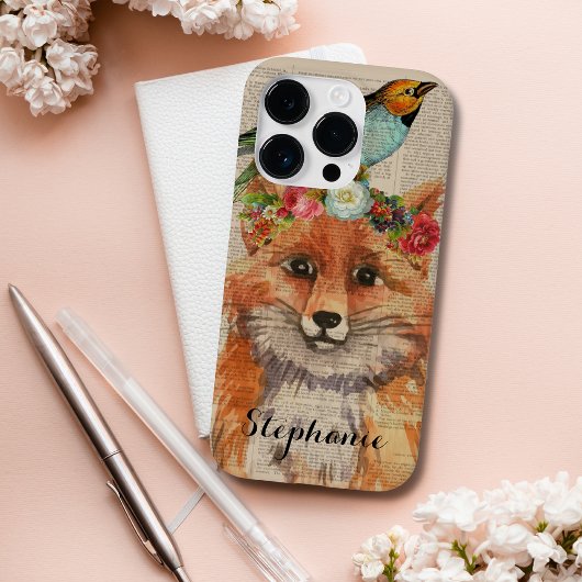 Personalisierter Name des Wasserfarbenfoxs Floral  Case-Mate iPhone Hülle