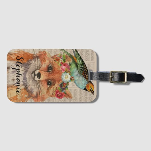 Personalisierter Name des Wasserfarbenfoxs Floral Gepäckanhänger (Vorderseite (Horizontal))