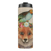Personalisierter Name des Wasserfarbenfoxs Floral Thermosbecher (Vorderseite)