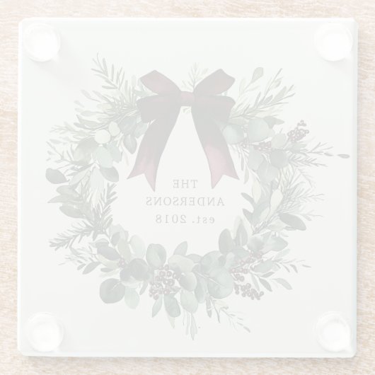 Personalisierter Name des Weihnachtskranzes Glasuntersetzer (Rückseite)
