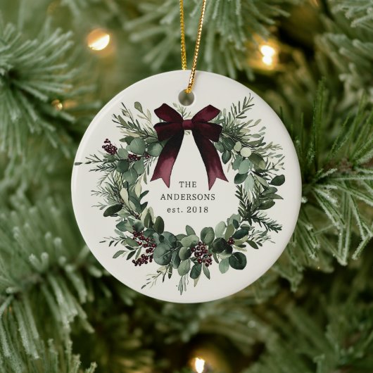 Personalisierter Name des Weihnachtskranzes Keramik Ornament (Baum)