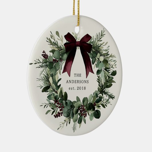 Personalisierter Name des Weihnachtskranzes Keramik Ornament (Rechts)