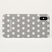 Personalisierter Name des weißen und grauen Polka- Case-Mate iPhone Hülle (Rückseite (Horizontal))