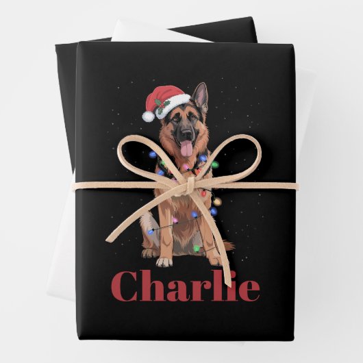 Personalisierter Name Deutscher Schäferhund Weihna Geschenkpapier Set (Beispiel)