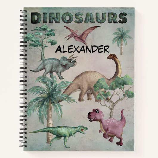 Personalisierter Name Dino Dinosaur-Notebook für J Notizblock (Vorderseite)
