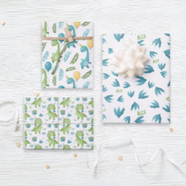 Personalisierter Name Dinosar Geschenkpapier Set