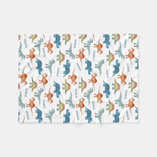 Personalisierter Name Dinosaurier Fleecedecke (Vorderseite (Horizontal))