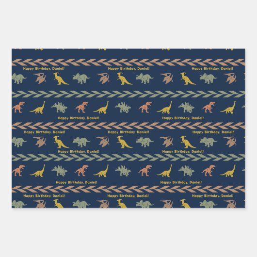 Personalisierter Name Dinosaurier Geschenkpapier Set (Vorderseite)