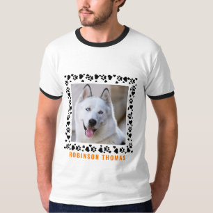 Personalisierter Name Dog Paw Hearts Foto Minimali T-Shirt
