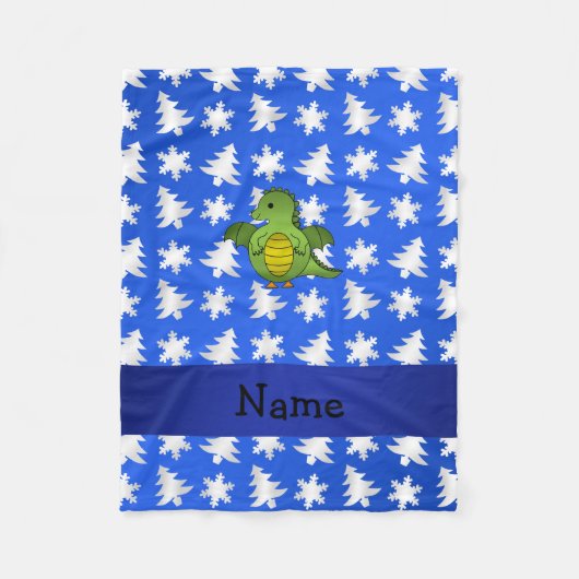 Personalisierter Name Dragon Blue Schneeflocken Fleecedecke (Vorderseite)