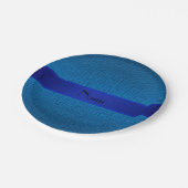 Personalisierter Name dunkelblaue Quadrate Pappteller (Schrägansicht)