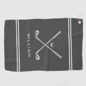 Personalisierter Name Dunkelgraue Streifen Stilvol Golfhandtuch (Horizontal)