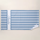 Personalisierter Name Dusty Blue Stripes Badtuch Strandtuch (Vorderseite)