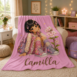 Personalisierter Name eines dunkelhaarigen Mädchen Fleecedecke
