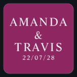 Personalisierter Name Einfach Moderne Minimale Hoc Quadratischer Aufkleber<br><div class="desc">Personalisierter Name Einfache moderne Minimal-Aufkleber für den Hochzeitsplatz</div>