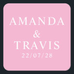 Personalisierter Name Einfach Moderne Minimale Hoc Quadratischer Aufkleber<br><div class="desc">Personalisierter Name Einfache moderne Minimal-Aufkleber für den Hochzeitsplatz</div>