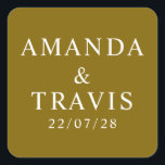 Personalisierter Name Einfach Moderne Minimale Hoc Quadratischer Aufkleber<br><div class="desc">Personalisierter Name Einfache moderne Minimal-Aufkleber für den Hochzeitsplatz</div>