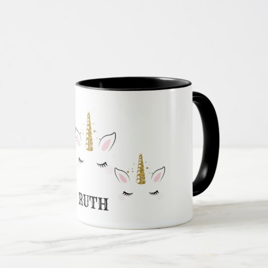Personalisierter Name Einhorn Glitter-Design – Ind Tasse (VorderseiteRechts)