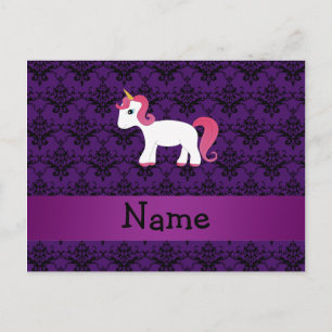 Personalisierter Name Einhorn lila Damast Postkarte