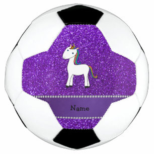 Personalisierter Name Einhorn lila Glitzer Fußball