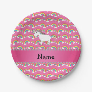 Personalisierter Name Einhorn Pastellrosa Regenbog Pappteller