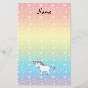 Personalisierter Name Einhorn Regenbogenherzen Briefpapier
