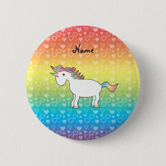 Personalisierter Name Einhorn Regenbogenherzen Button (Vorderseite)