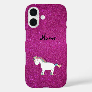 Personalisierter Name Einhorn Rosa Glitzer iPhone 16 Hülle